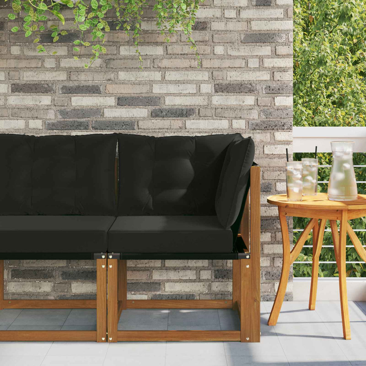 Outdoor Ecksofa Massivholz Akazie und Textilene Stoff Natur
