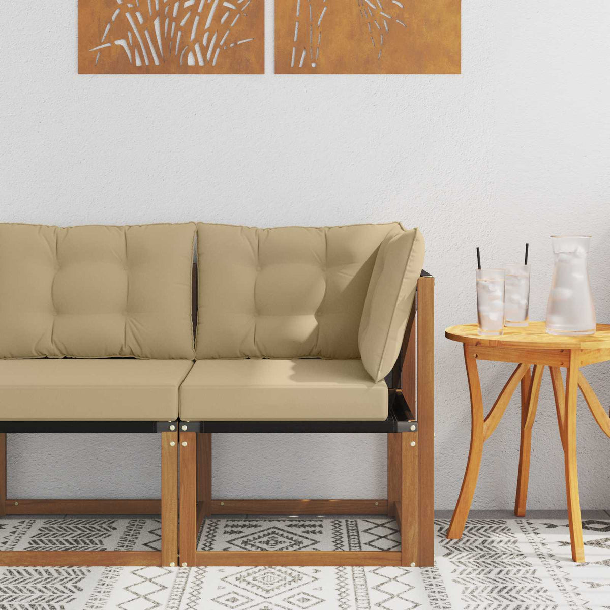 Outdoor Ecksofa Massivholz Akazie und Textilene Stoff Natur