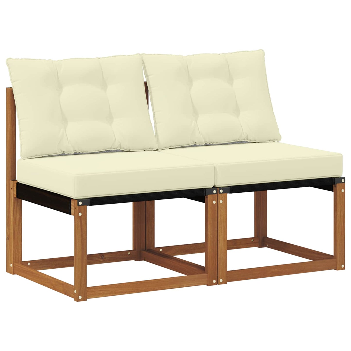 2 Stk. Outdoor Mittelsofa Massivholz Akazie und Textilene Stoff