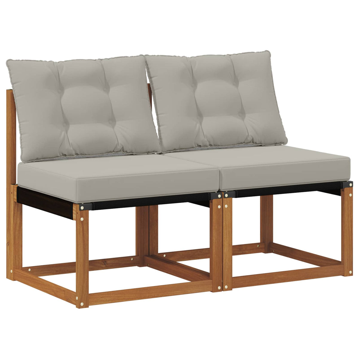 2 Stk. Outdoor Mittelsofa Massivholz Akazie und Textilene Stoff