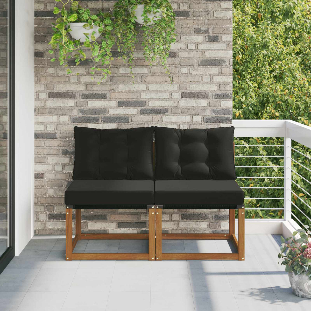 2 Stk. Outdoor Mittelsofa Massivholz Akazie und Textilene Stoff