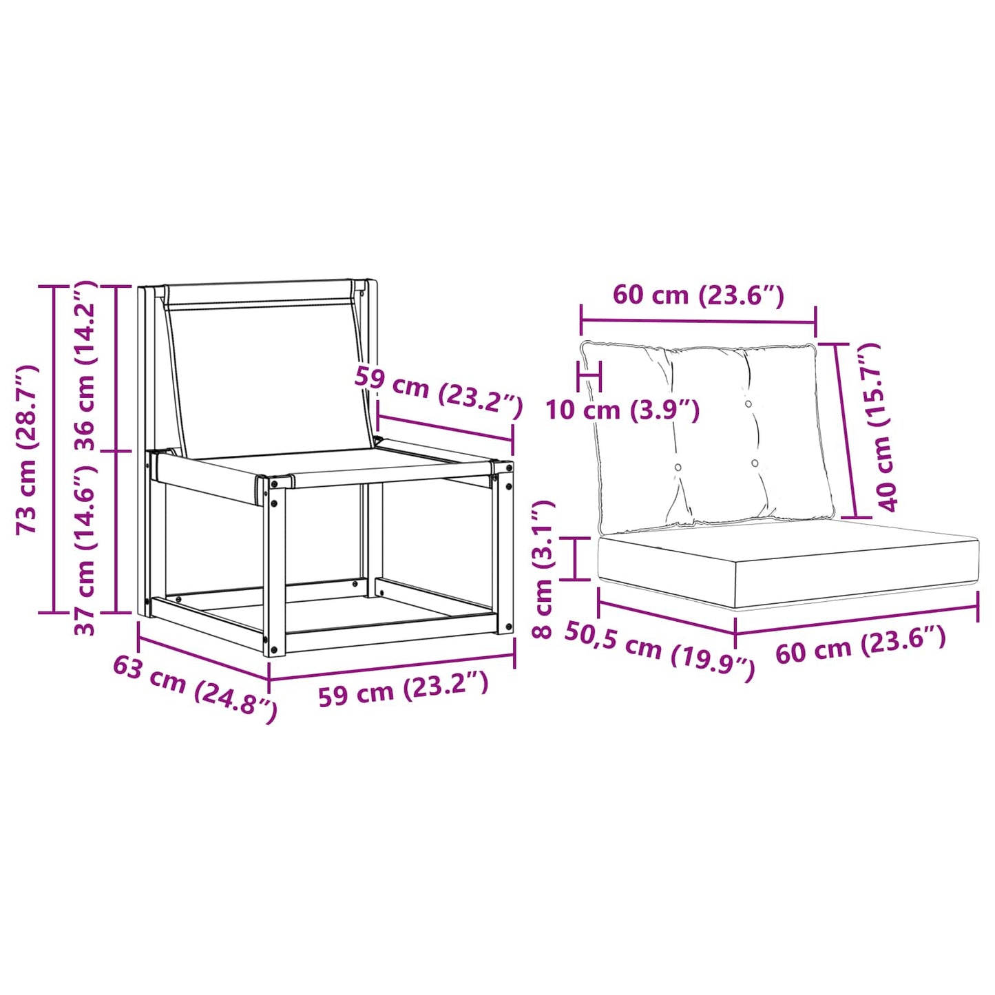 2 Stk. Outdoor Mittelsofa Massivholz Akazie und Textilene Stoff