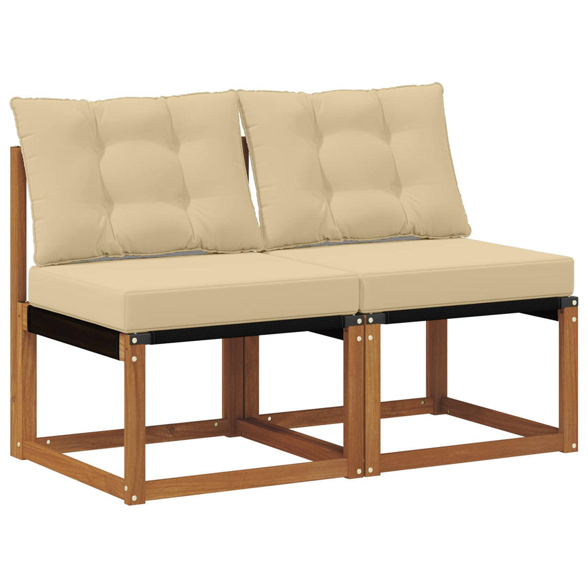 2 Stk. Outdoor Mittelsofa Massivholz Akazie und Textilene Stoff
