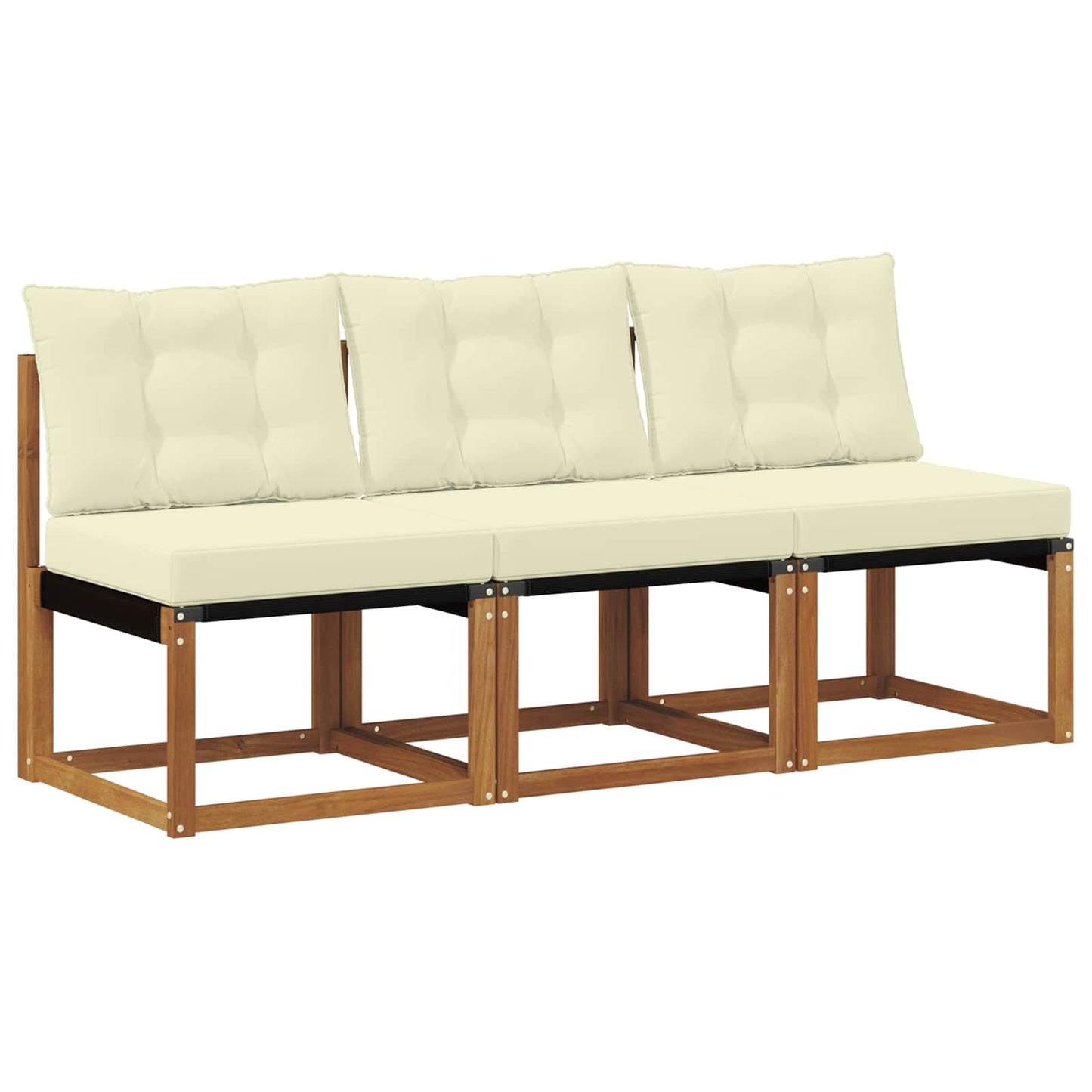 3 Stk. Outdoor Mittelsofa Massivholz Akazie und Textilene Stoff