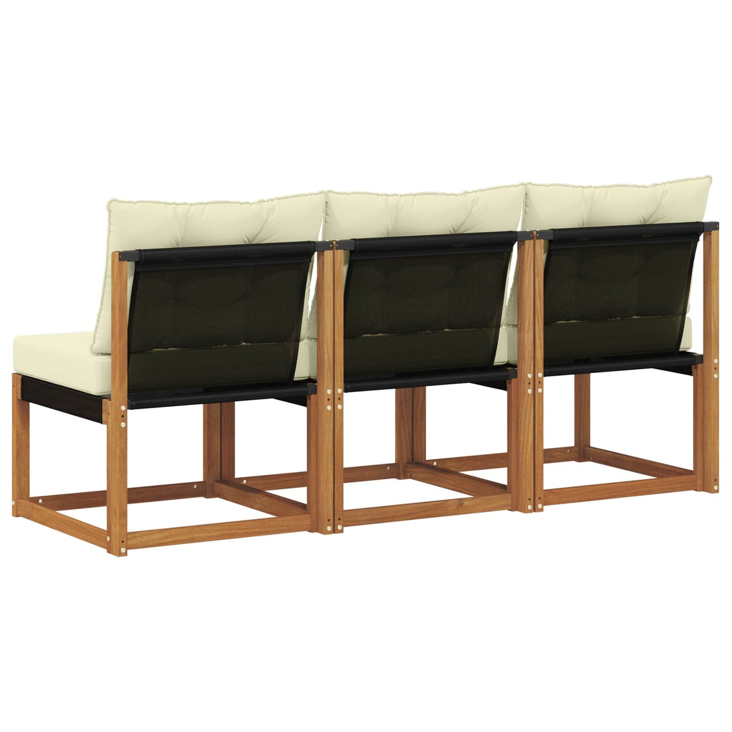 3 Stk. Outdoor Mittelsofa Massivholz Akazie und Textilene Stoff