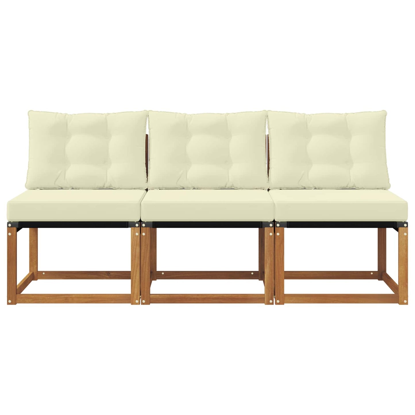 3 Stk. Outdoor Mittelsofa Massivholz Akazie und Textilene Stoff