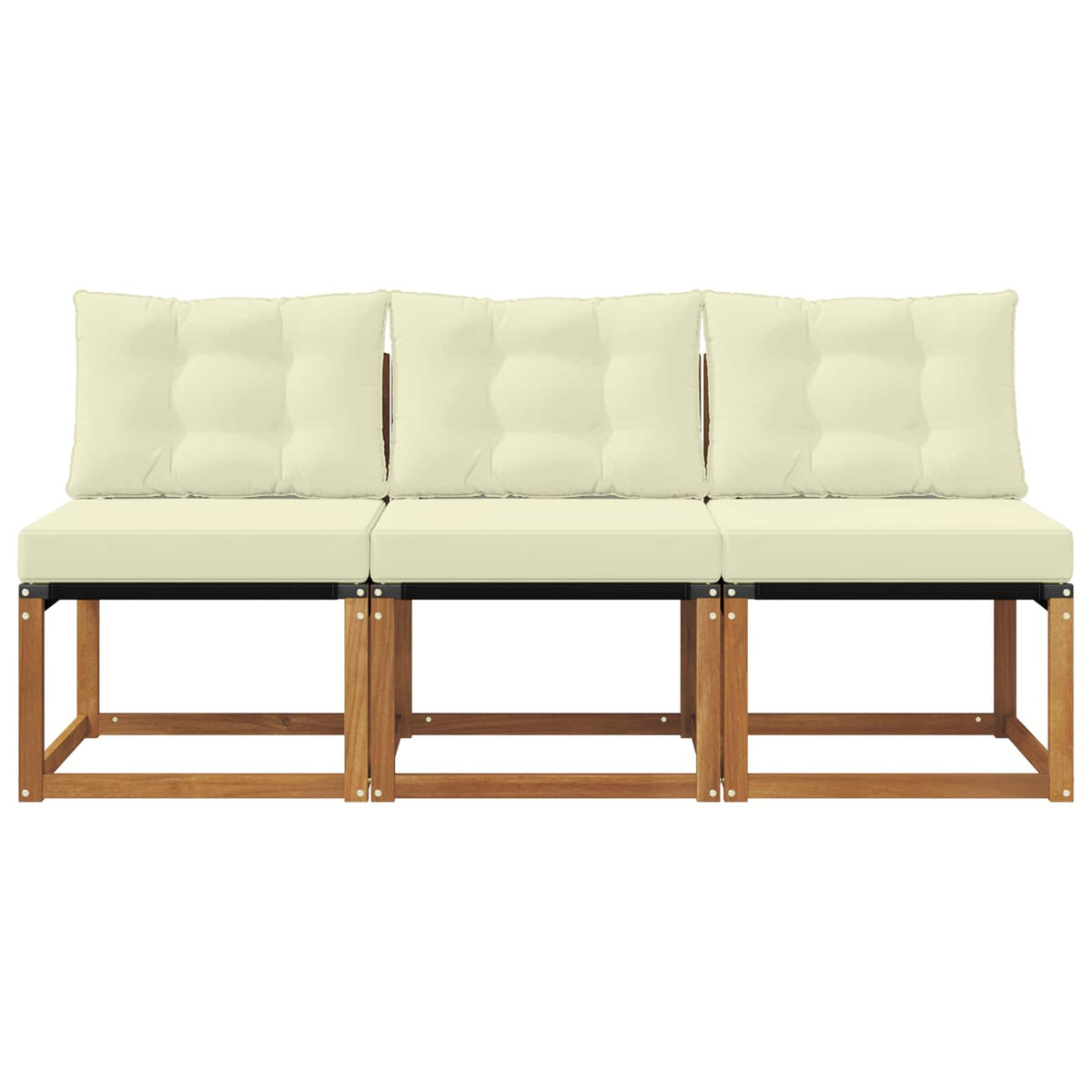 3 Stk. Outdoor Mittelsofa Massivholz Akazie und Textilene Stoff