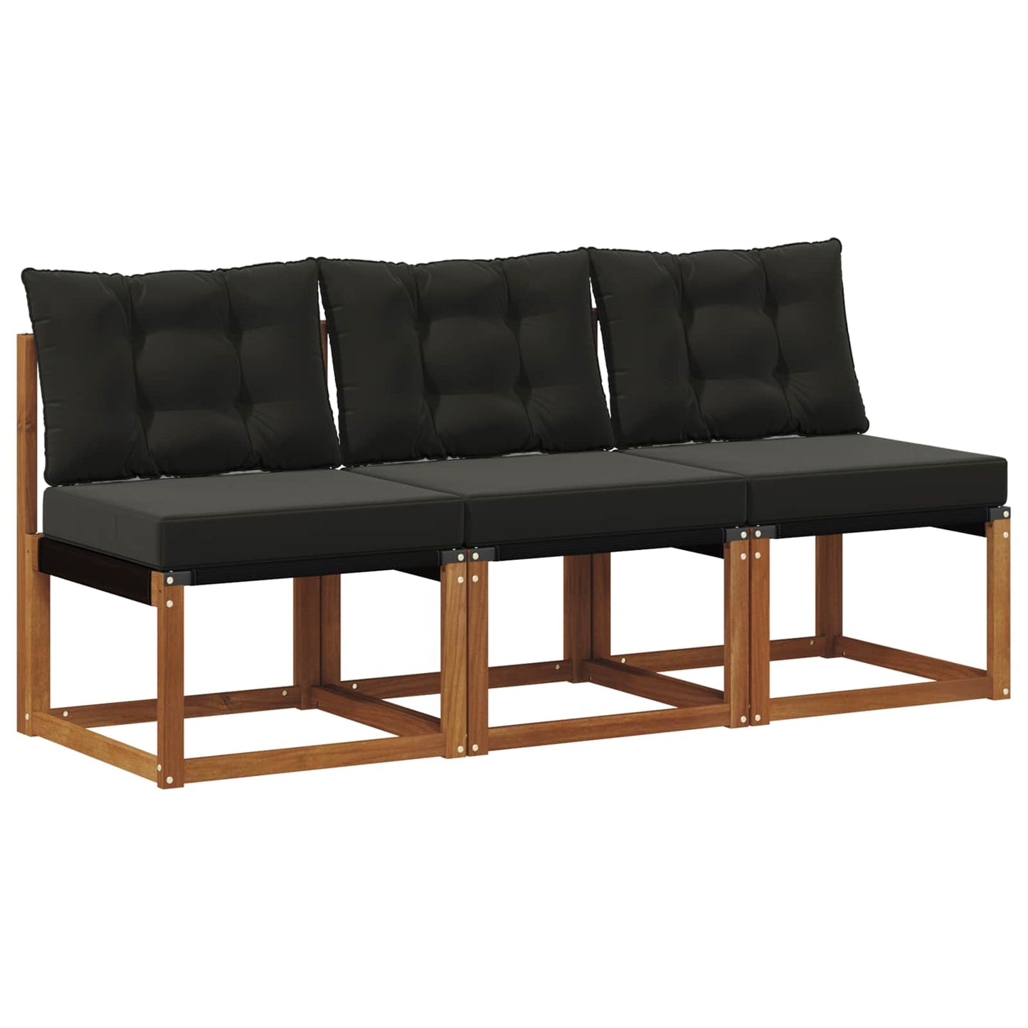 3 Stk. Outdoor Mittelsofa Massivholz Akazie und Textilene Stoff