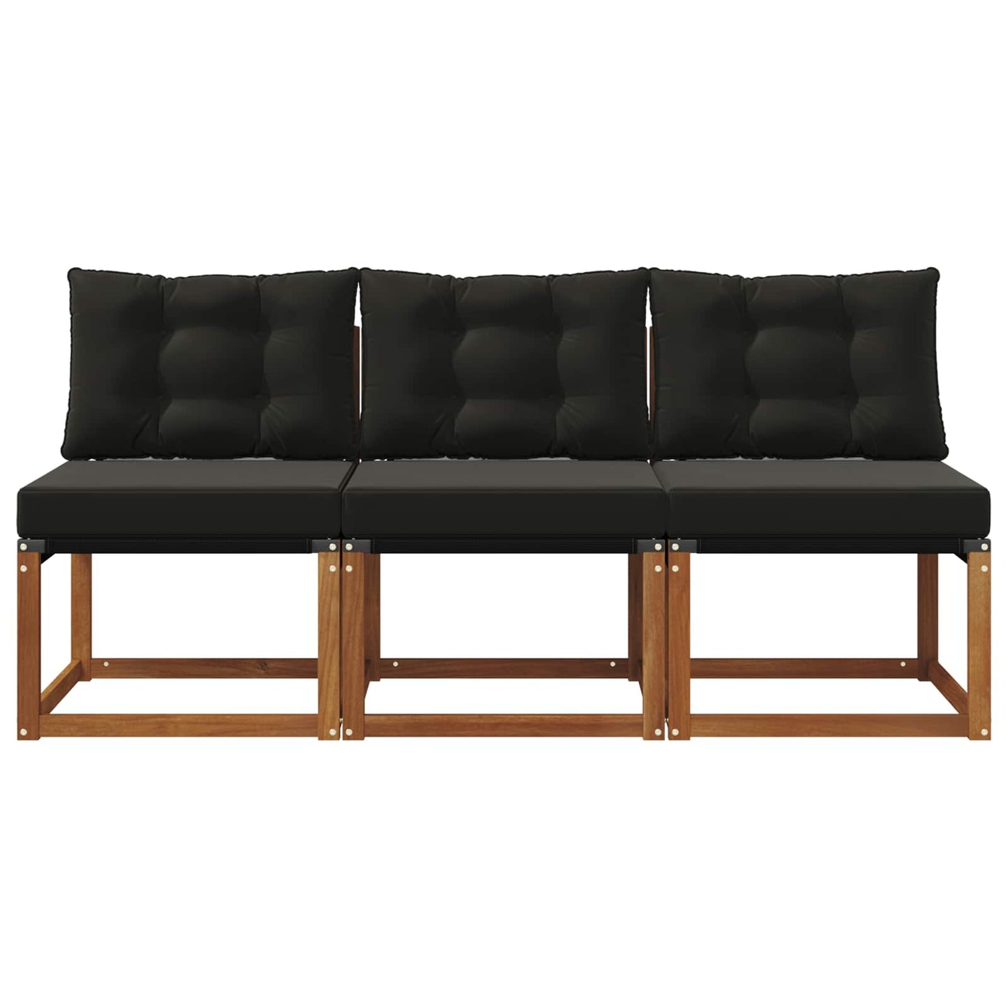 3 Stk. Outdoor Mittelsofa Massivholz Akazie und Textilene Stoff
