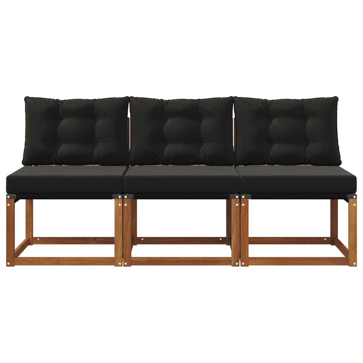 3 Stk. Outdoor Mittelsofa Massivholz Akazie und Textilene Stoff