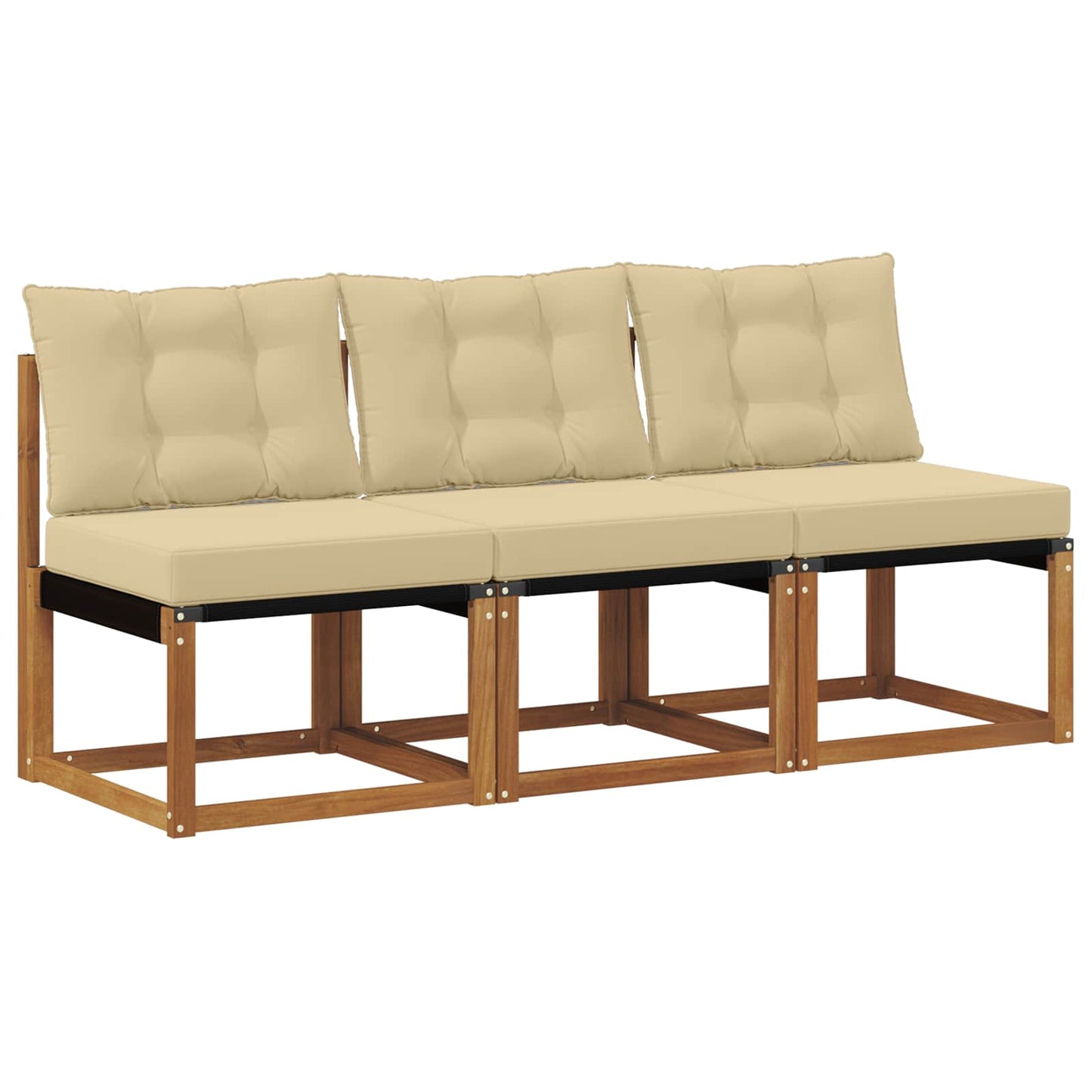 3 Stk. Outdoor Mittelsofa Massivholz Akazie und Textilene Stoff
