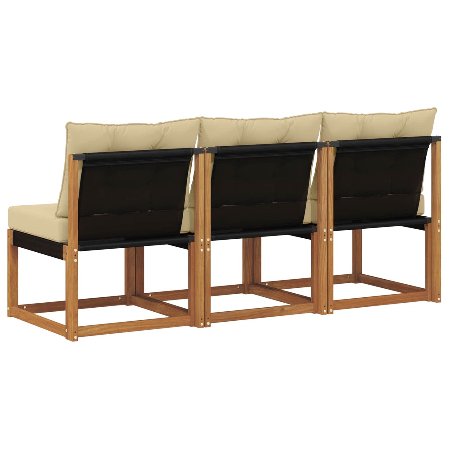 3 Stk. Outdoor Mittelsofa Massivholz Akazie und Textilene Stoff