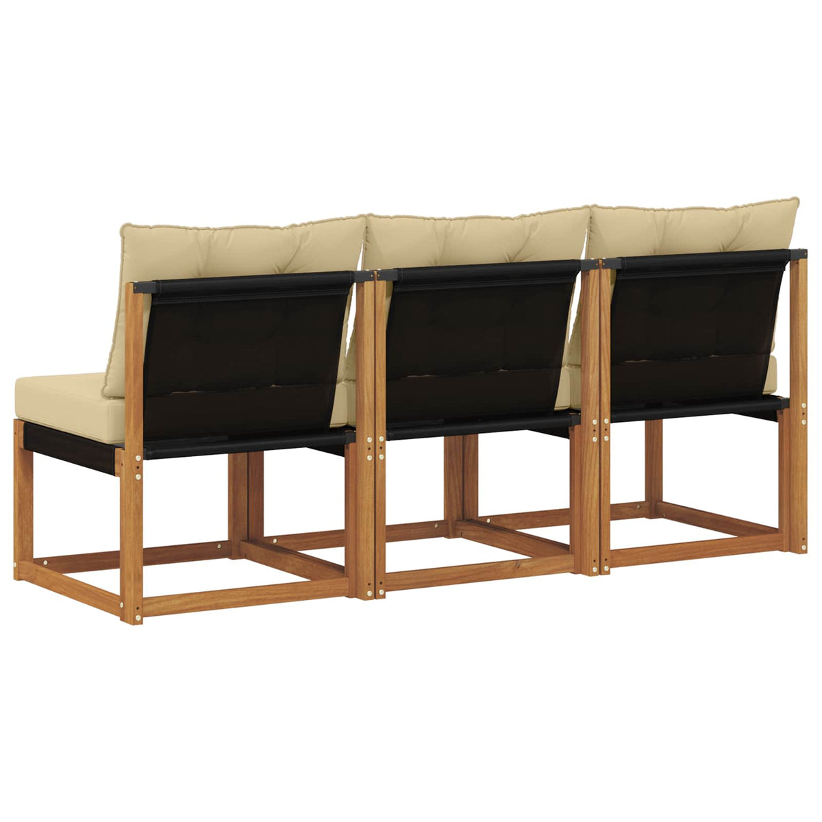 3 Stk. Outdoor Mittelsofa Massivholz Akazie und Textilene Stoff