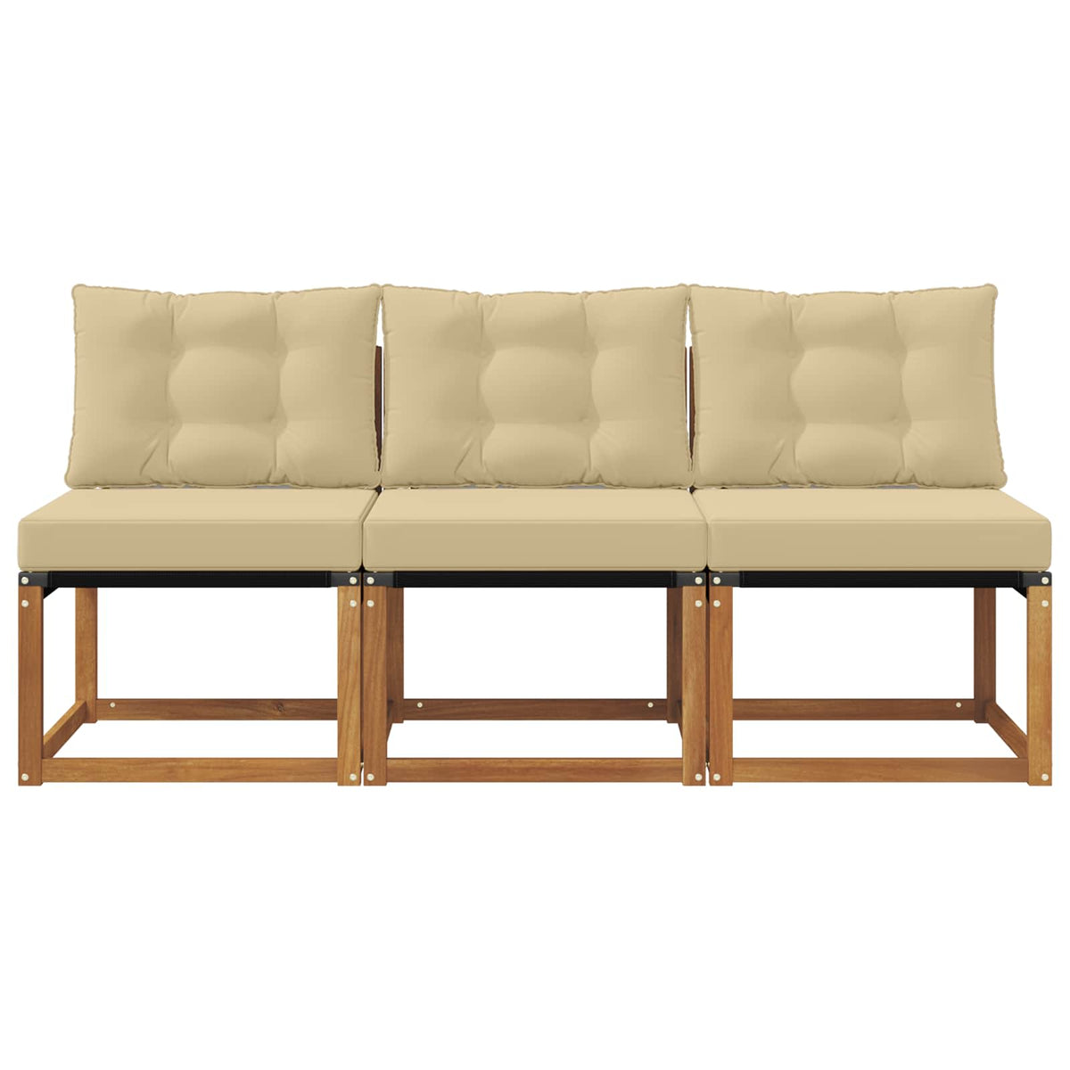 3 Stk. Outdoor Mittelsofa Massivholz Akazie und Textilene Stoff