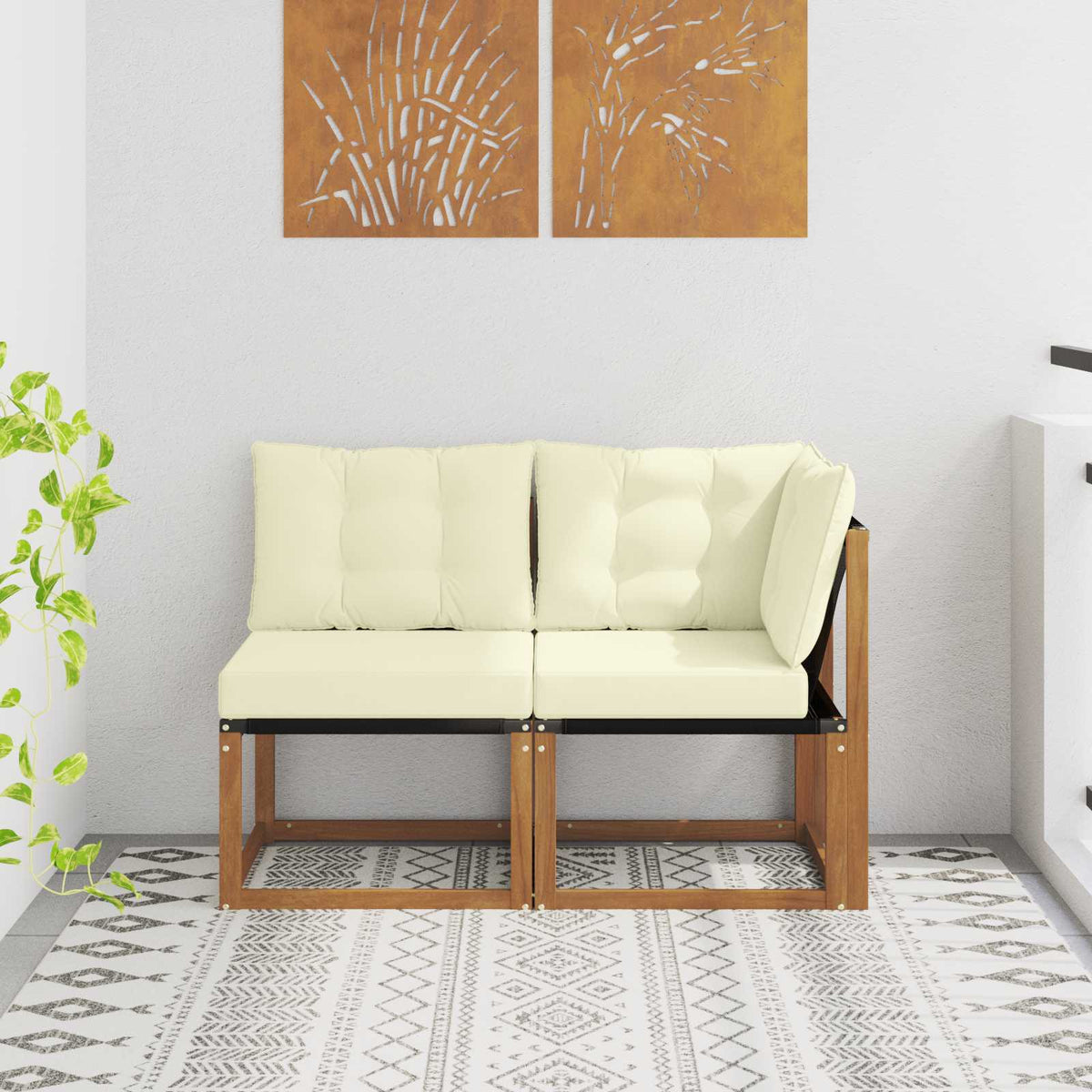 2 Stk. Outdoor Mittel- und Ecksofa Natur