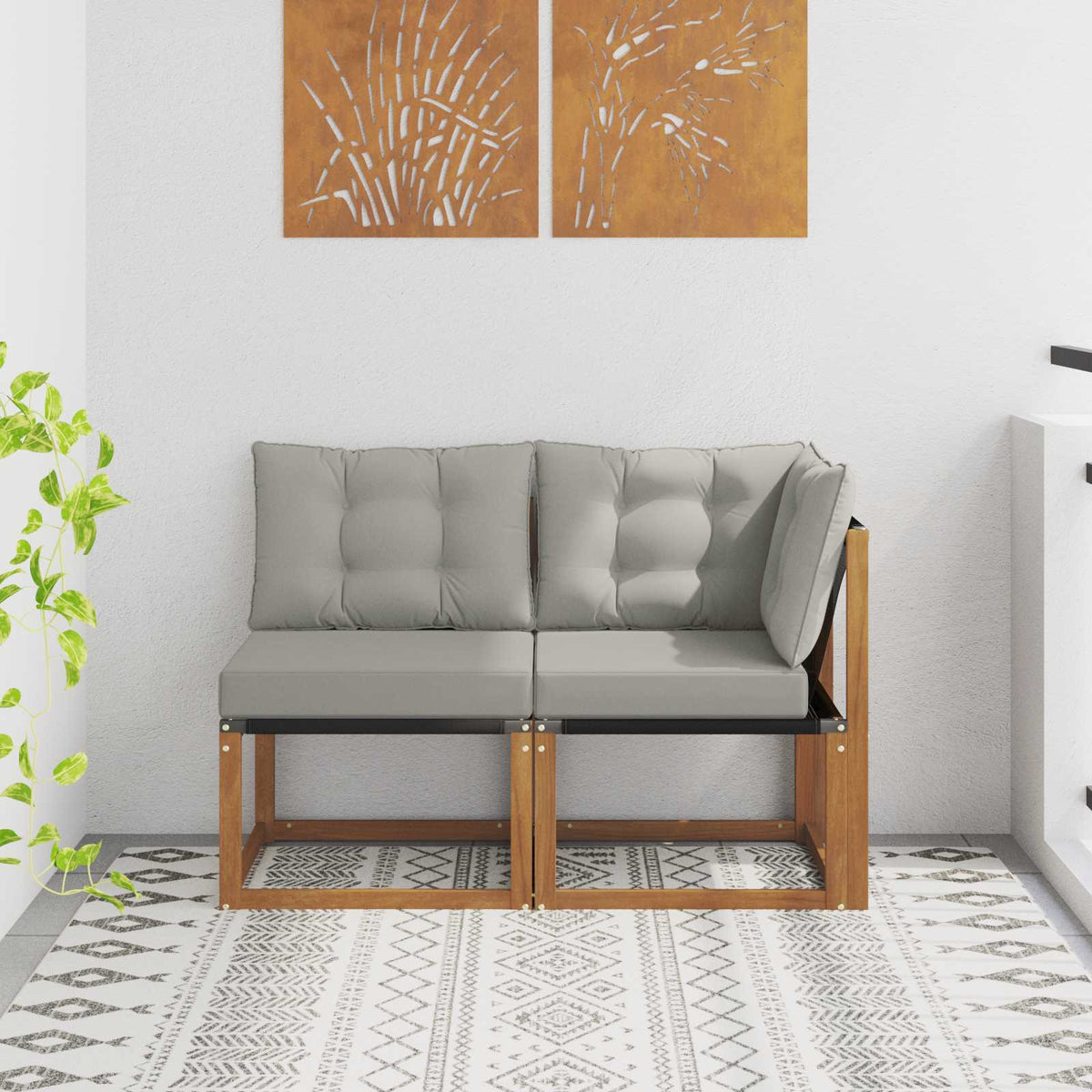 2 Stk. Outdoor Mittel- und Ecksofa Natur
