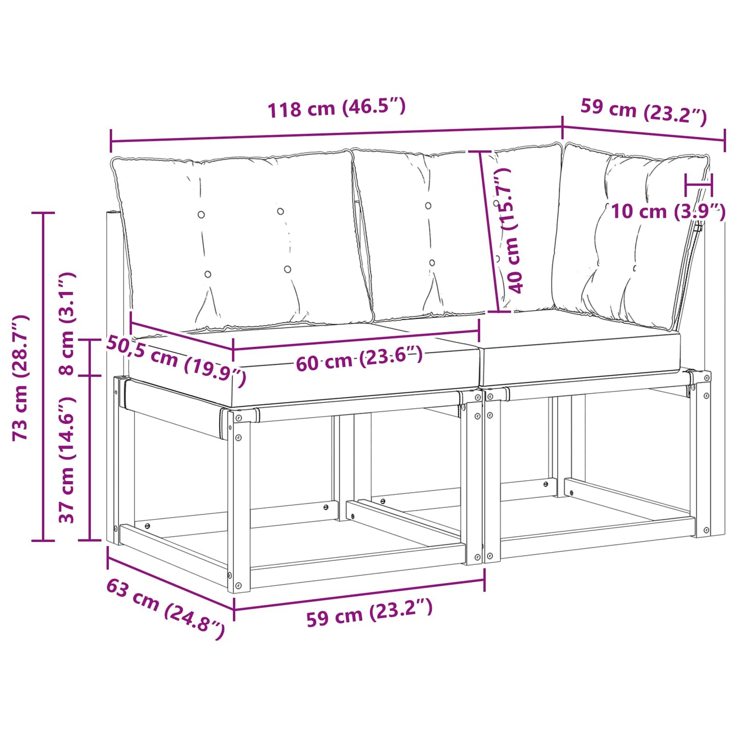 2 Stk. Outdoor Mittel- und Ecksofa Natur