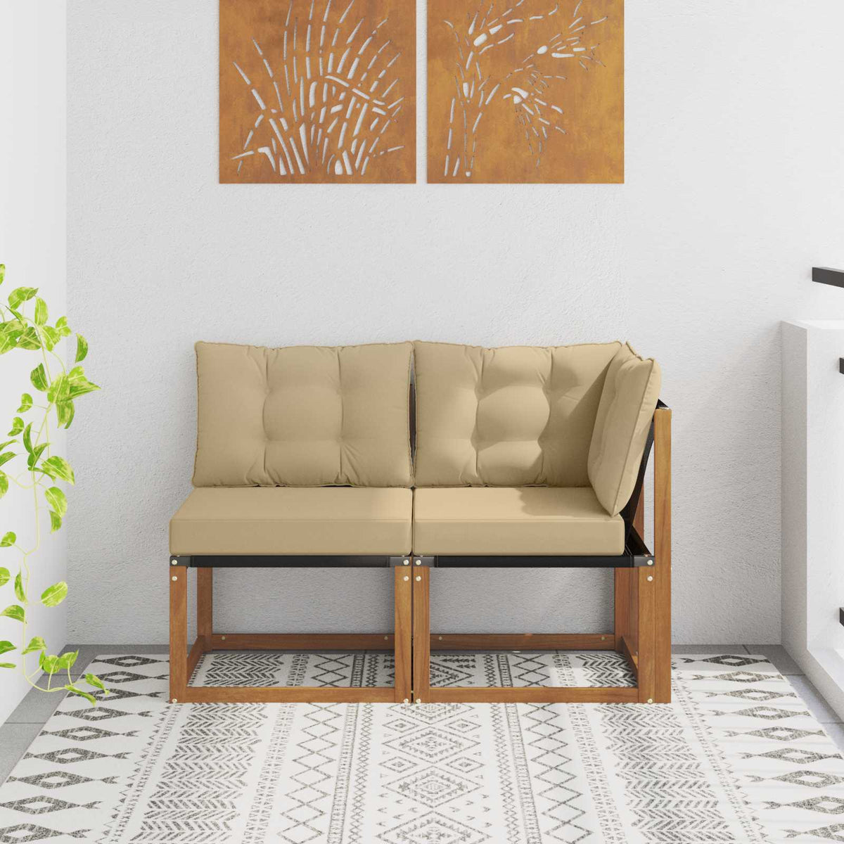 2 Stk. Outdoor Mittel- und Ecksofa Natur