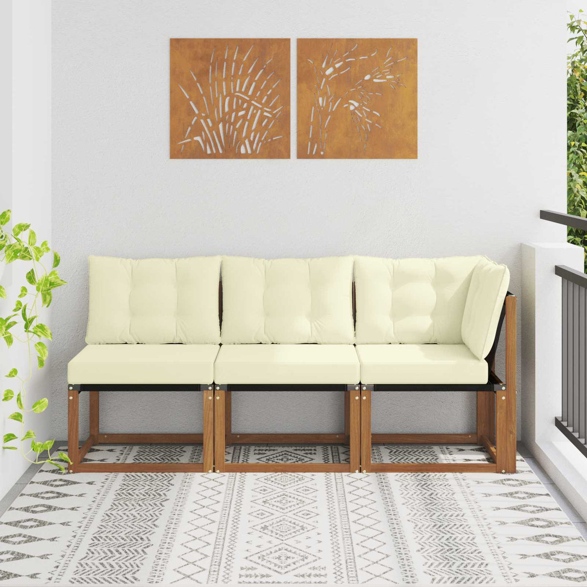 3 Stk. Outdoor Mittel- und Ecksofa Natur
