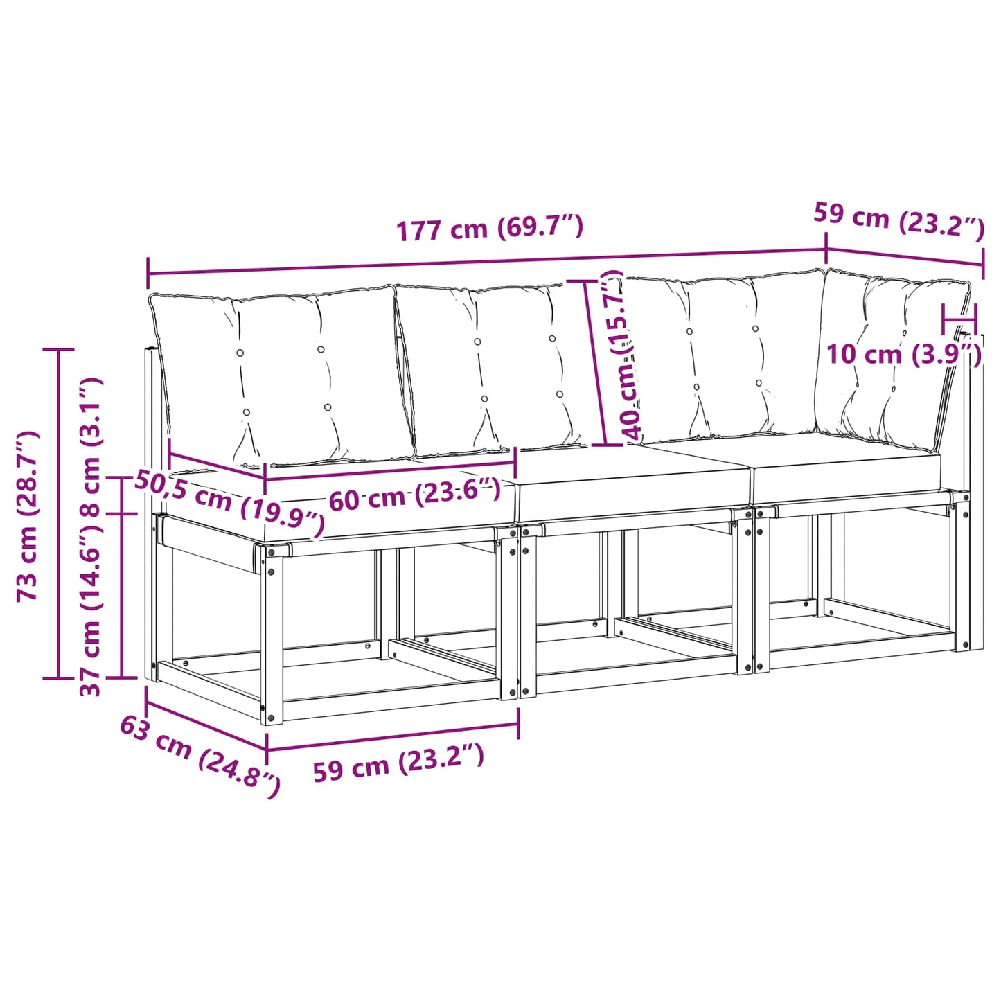 3 Stk. Outdoor Mittel- und Ecksofa Natur