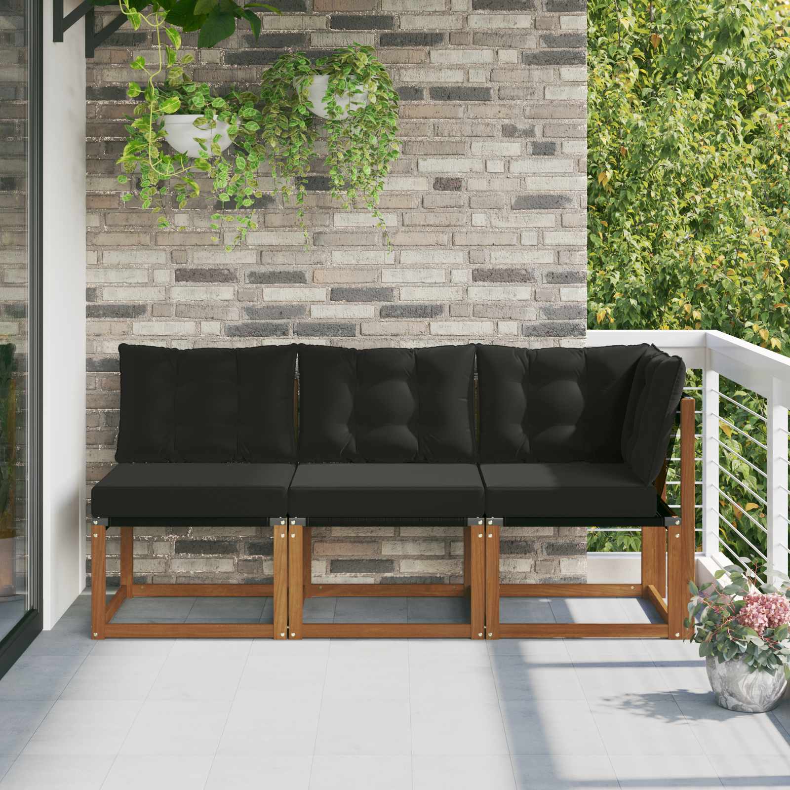 3 Stk. Outdoor Mittel- und Ecksofa Natur