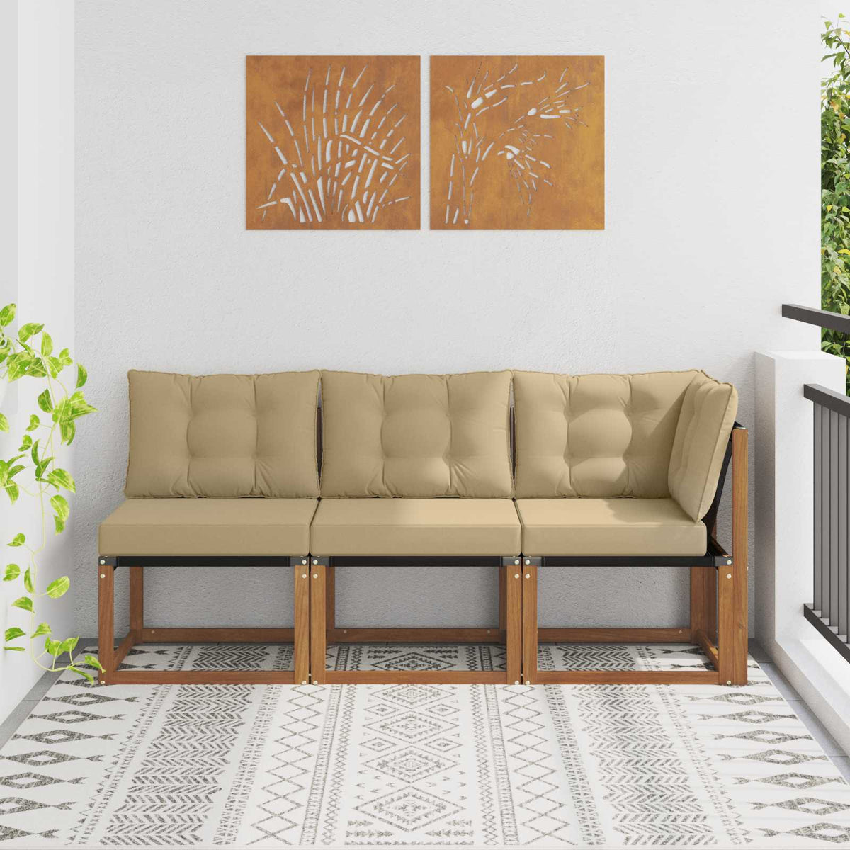 3 Stk. Outdoor Mittel- und Ecksofa Natur