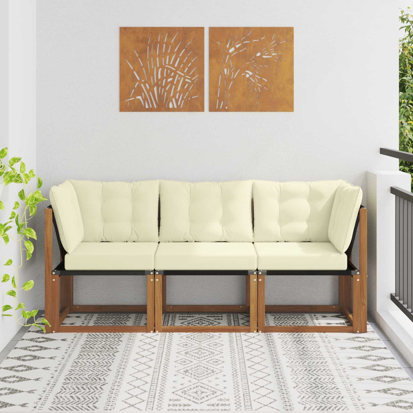 3 Stk. Outdoor Mittel- und Ecksofa Natur