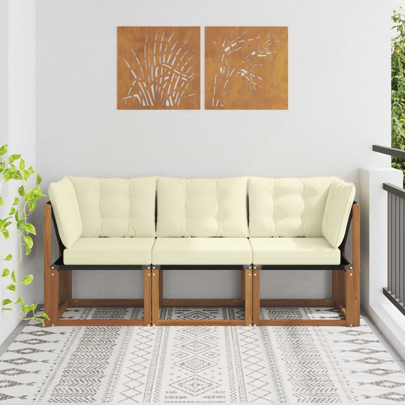 3 Stk. Outdoor Mittel- und Ecksofa Natur