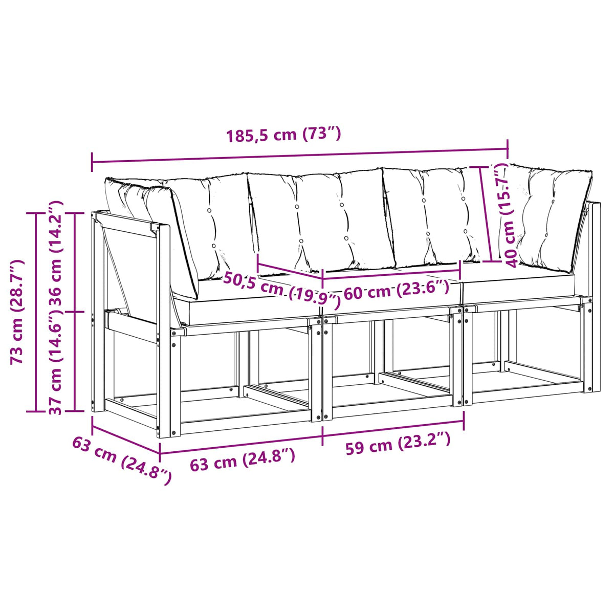 3 Stk. Outdoor Mittel- und Ecksofa Natur