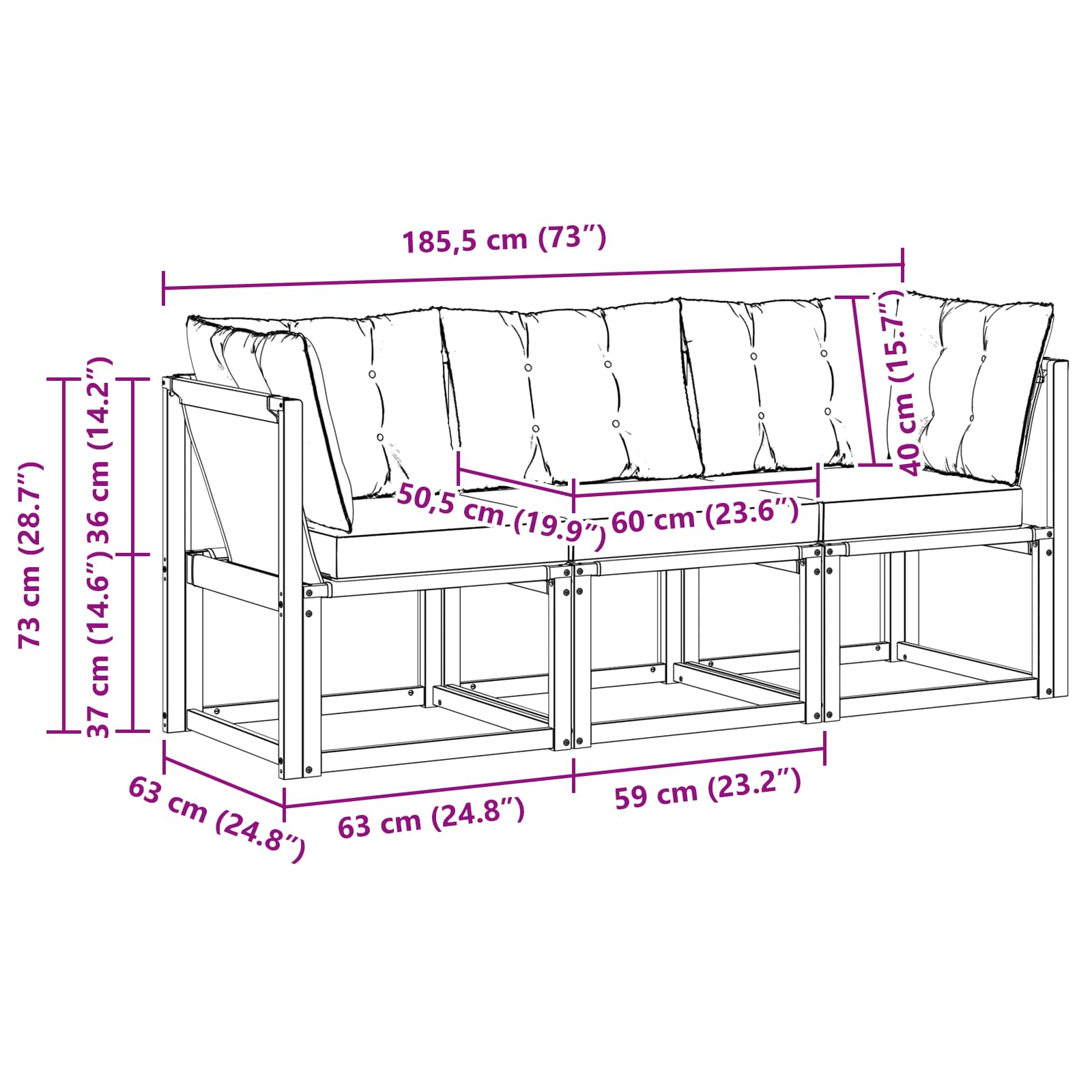 3 Stk. Outdoor Mittel- und Ecksofa Natur