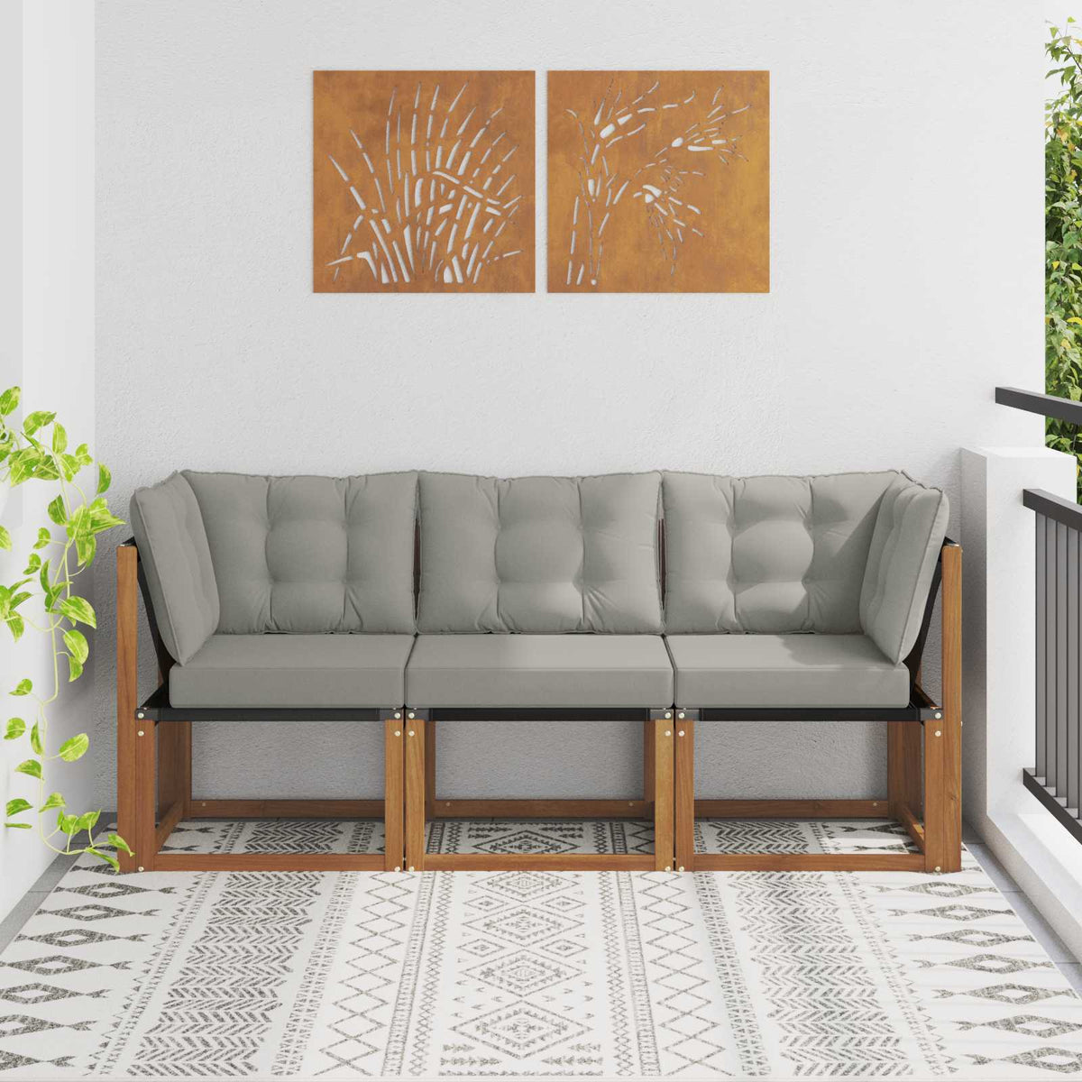 3 Stk. Outdoor Mittel- und Ecksofa Natur
