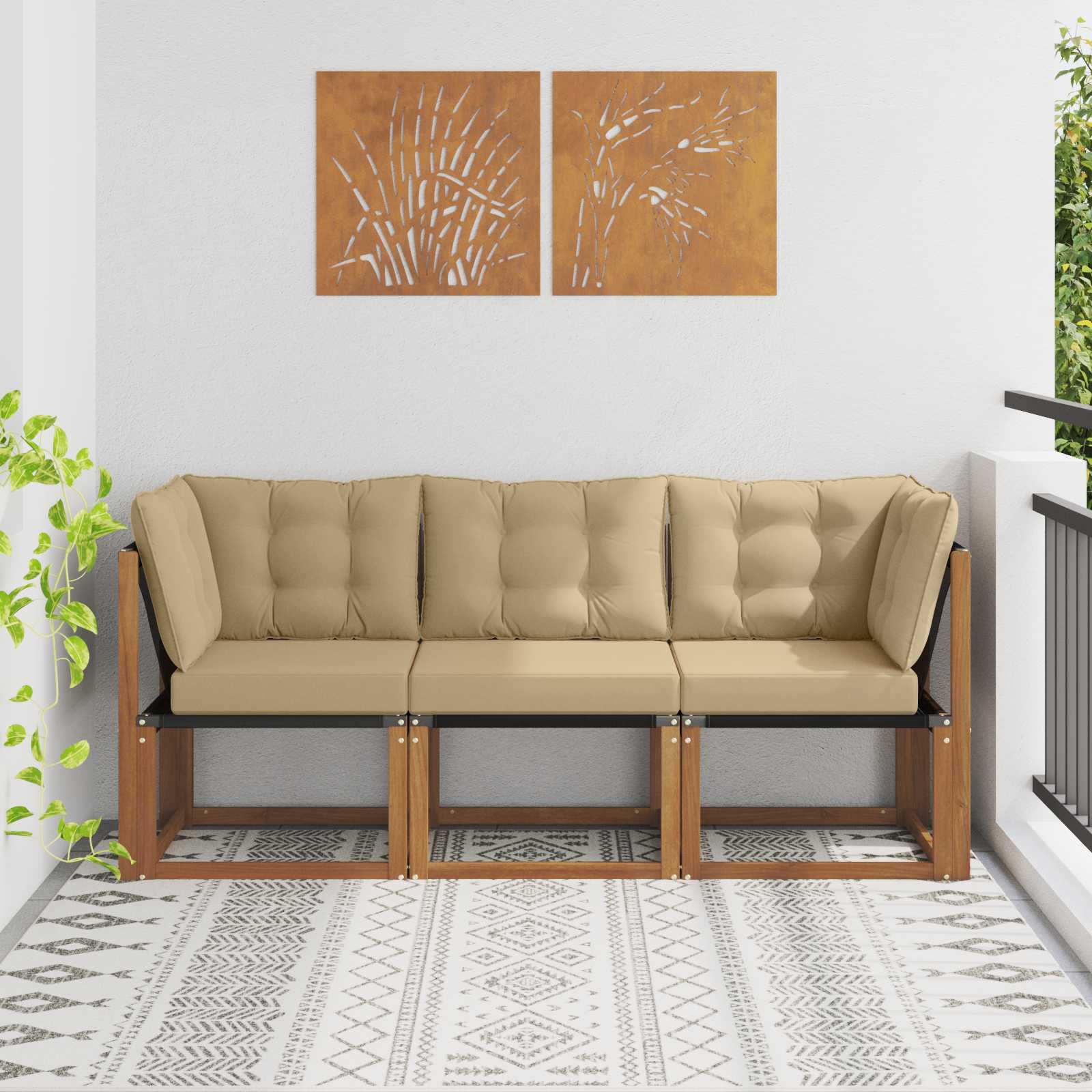 3 Stk. Outdoor Mittel- und Ecksofa Natur