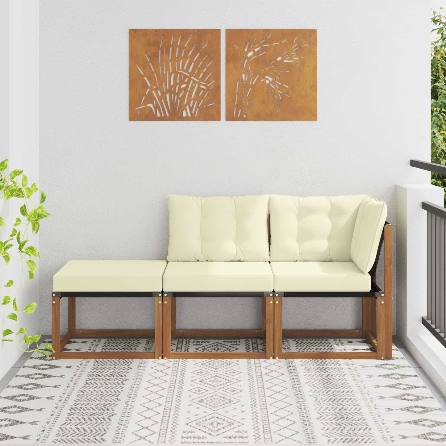 3 Stk. Ecksofa-Einheiten für draußen Natur und Creme