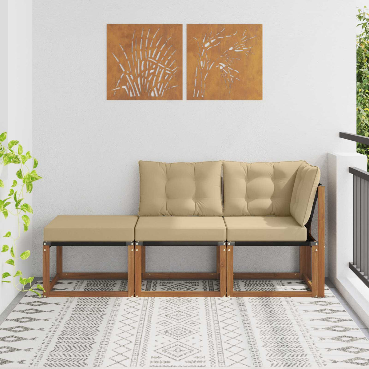 3 Stk. Ecksofa-Einheiten für draußen Natur und Beige
