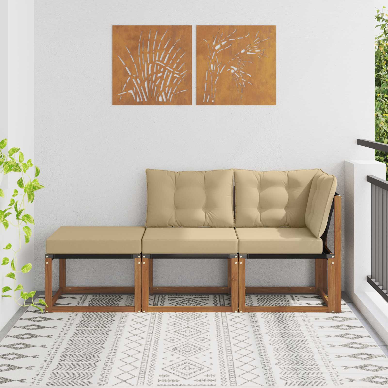 3 Stk. Ecksofa-Einheiten für draußen Natur und Beige