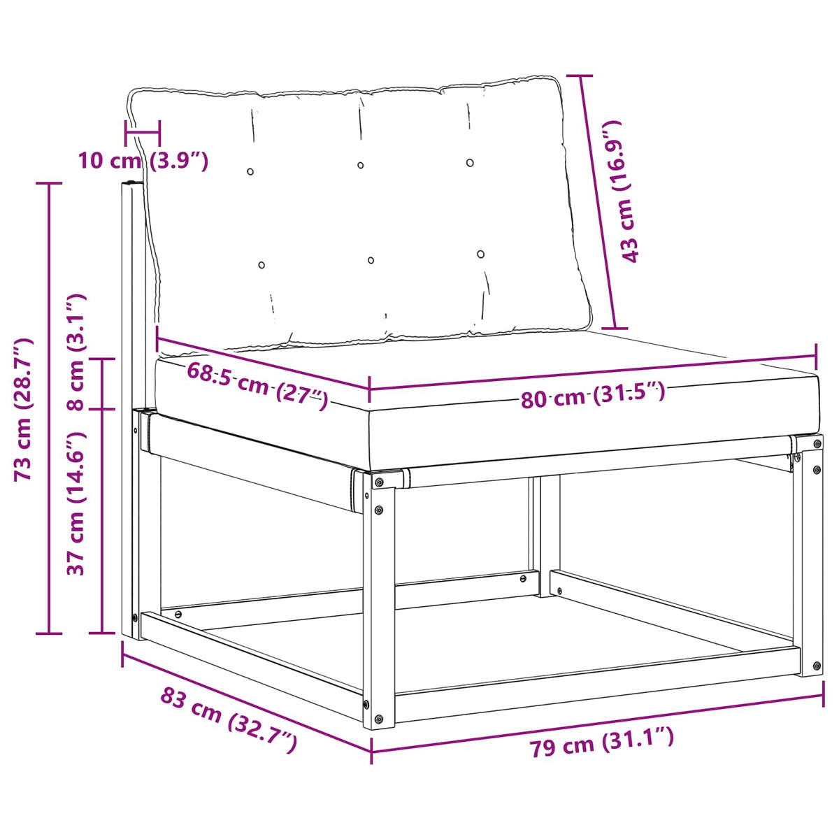 Outdoor Mittelsofa Massivholz Akazie Natur