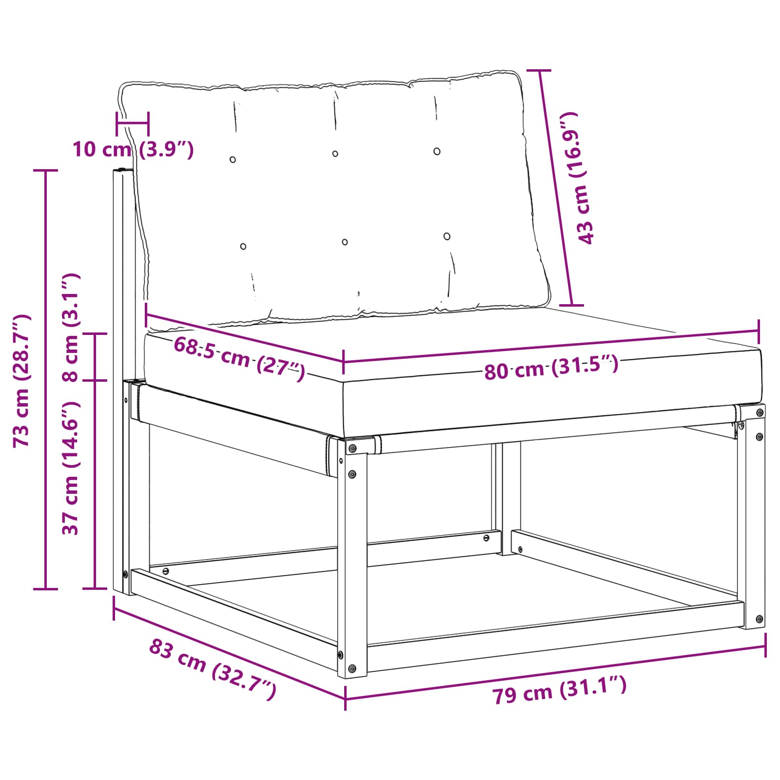 Outdoor Mittelsofa Massivholz Akazie Natur