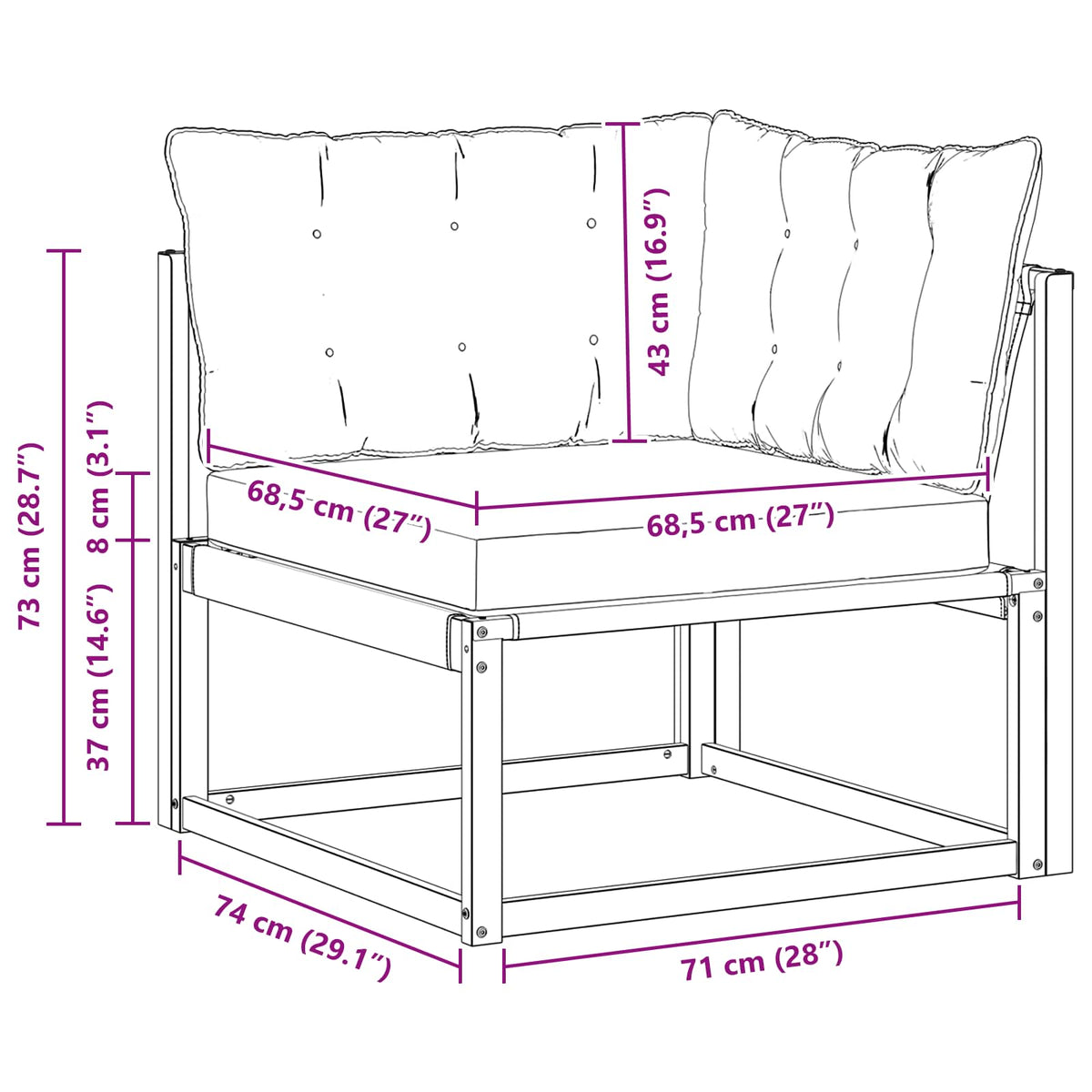Outdoor Ecksofa Massivholz Akazie Natur