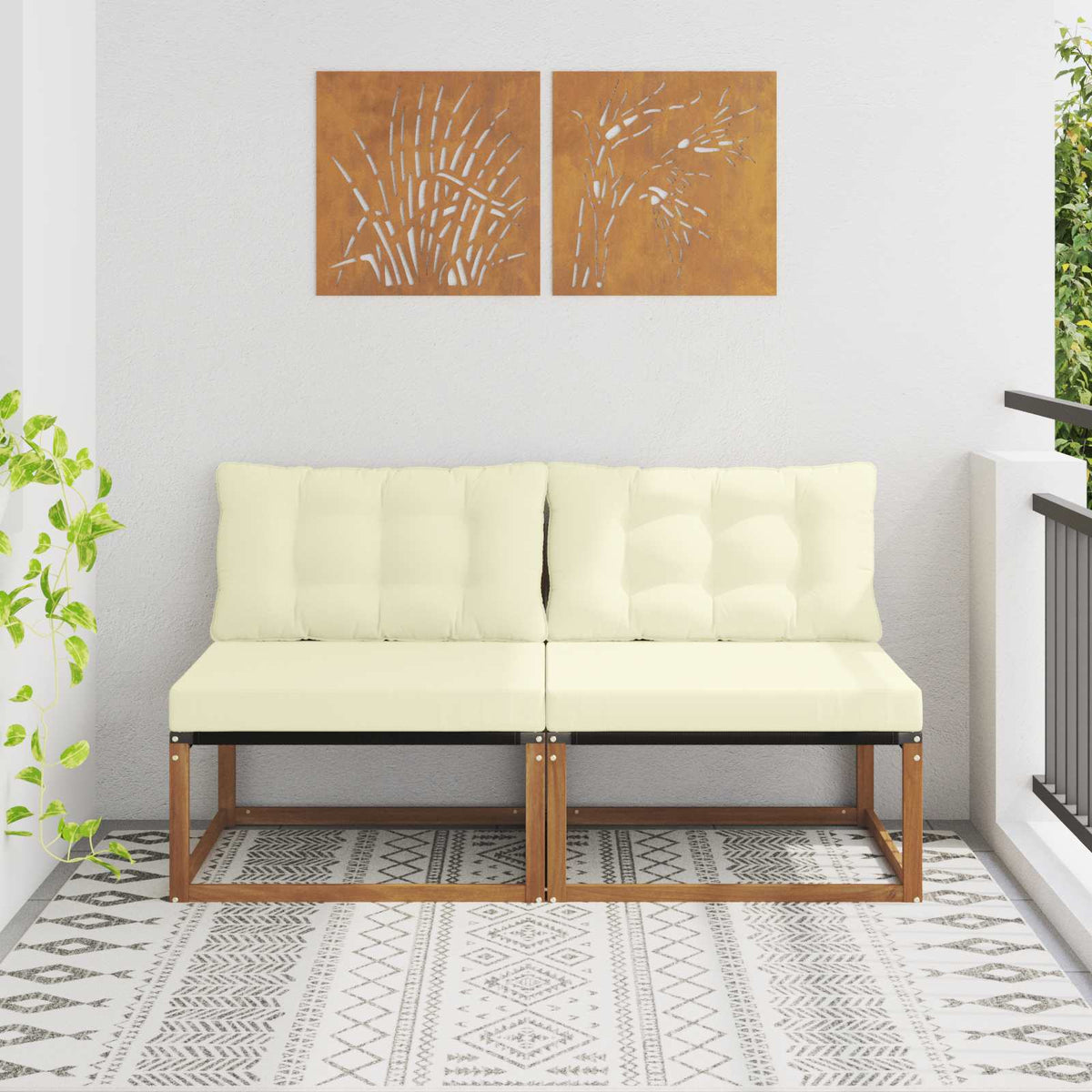 2 Stk. Outdoor Mittelsofa Massivholz Akazie Natur