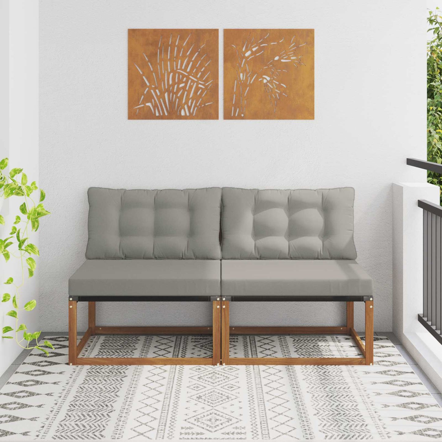 2 Stk. Outdoor Mittelsofa Massivholz Akazie Natur