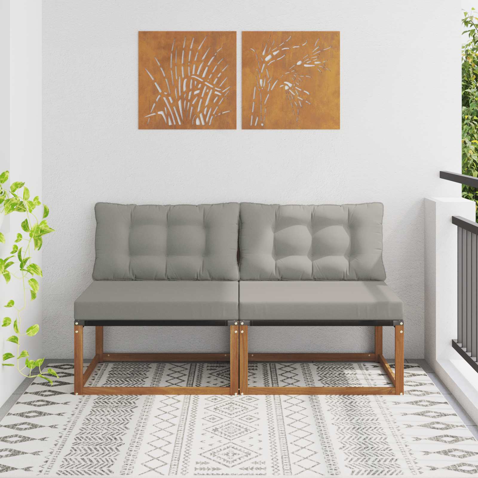 2 Stk. Outdoor Mittelsofa Massivholz Akazie Natur