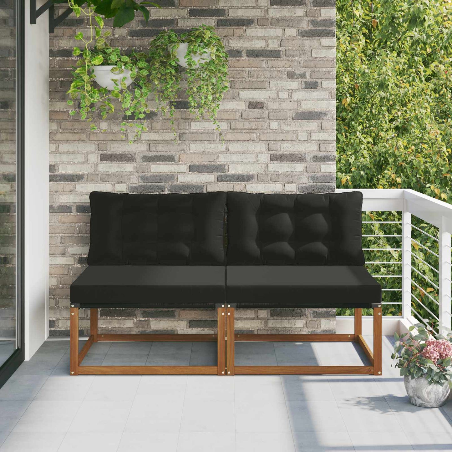 2 Stk. Outdoor Mittelsofa Massivholz Akazie Natur