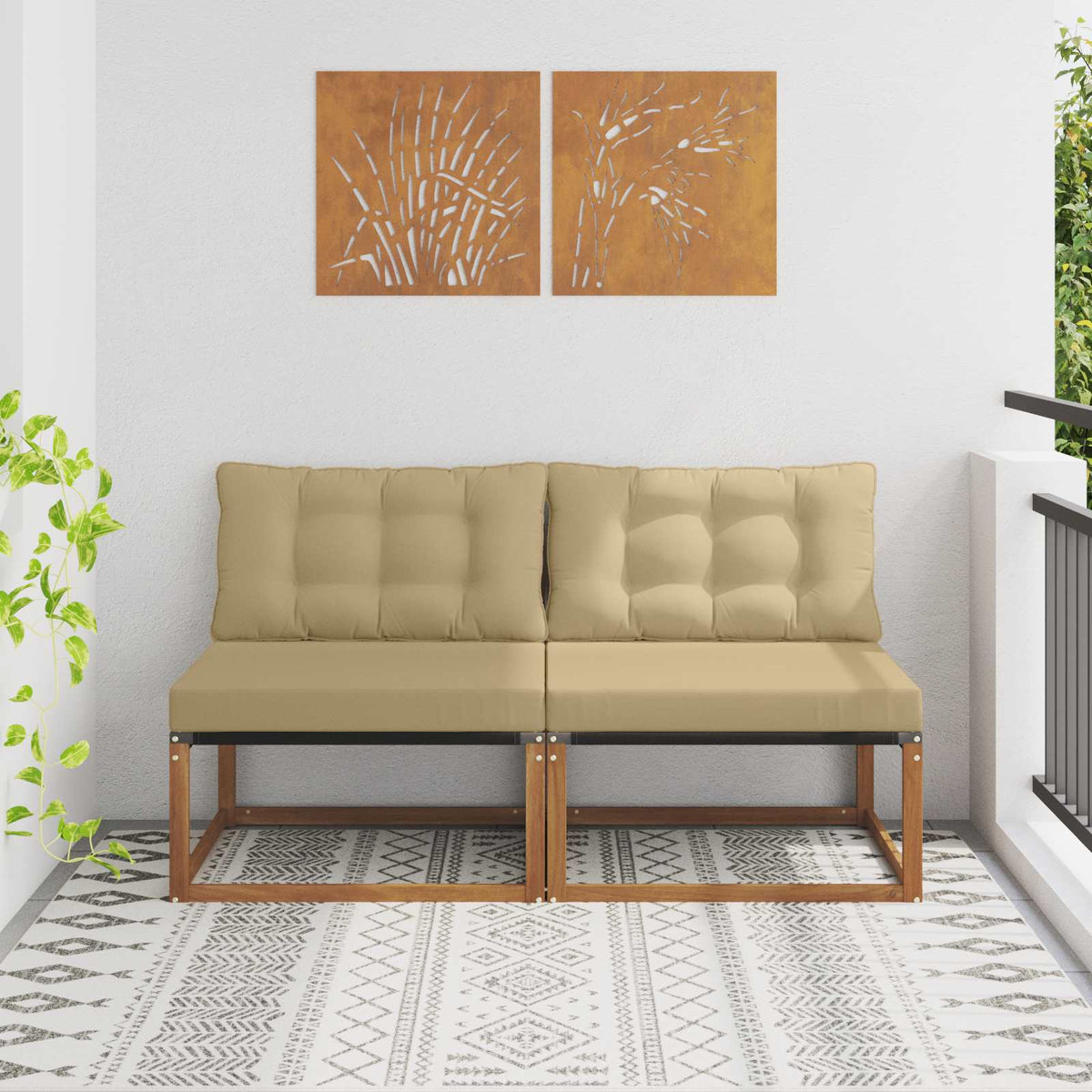 2 Stk. Outdoor Mittelsofa Massivholz Akazie Natur