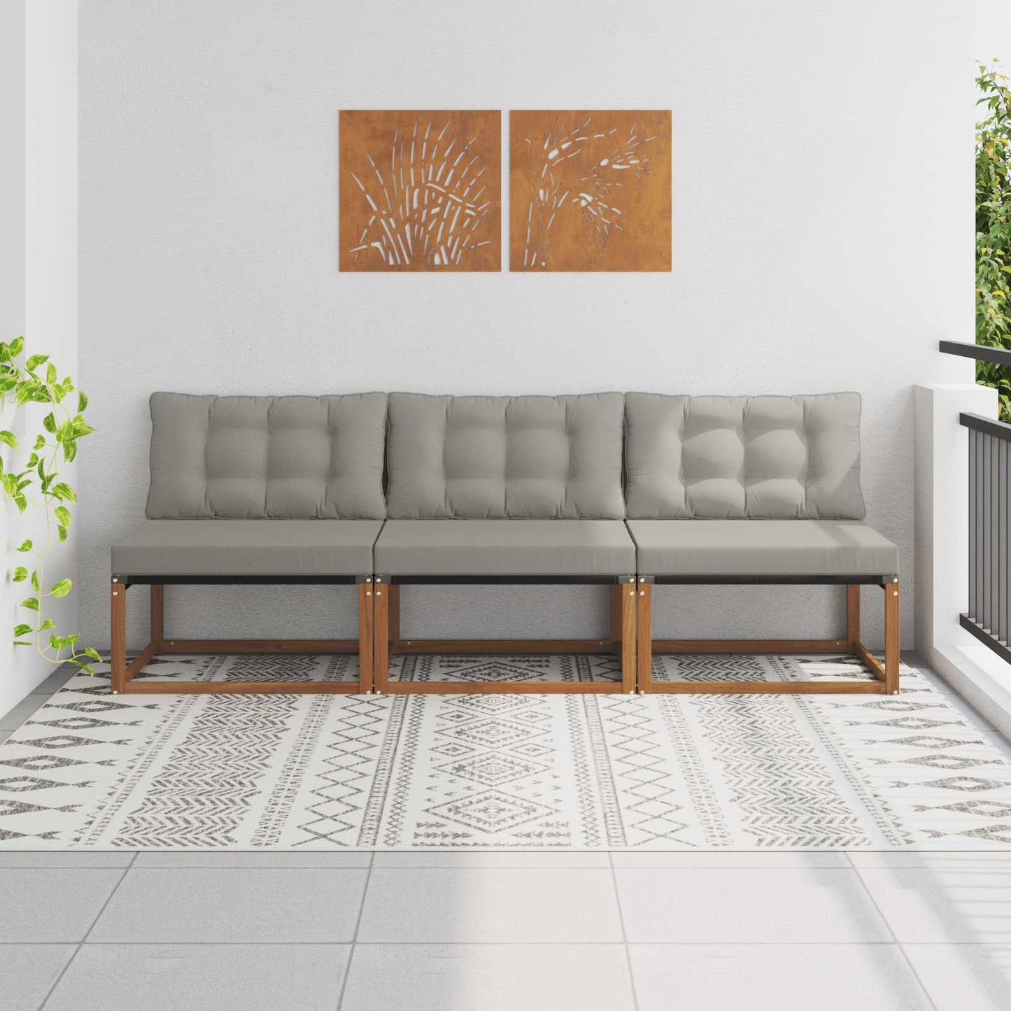 3 Stk. Outdoor Mittelsofa Massivholz Akazie Natur