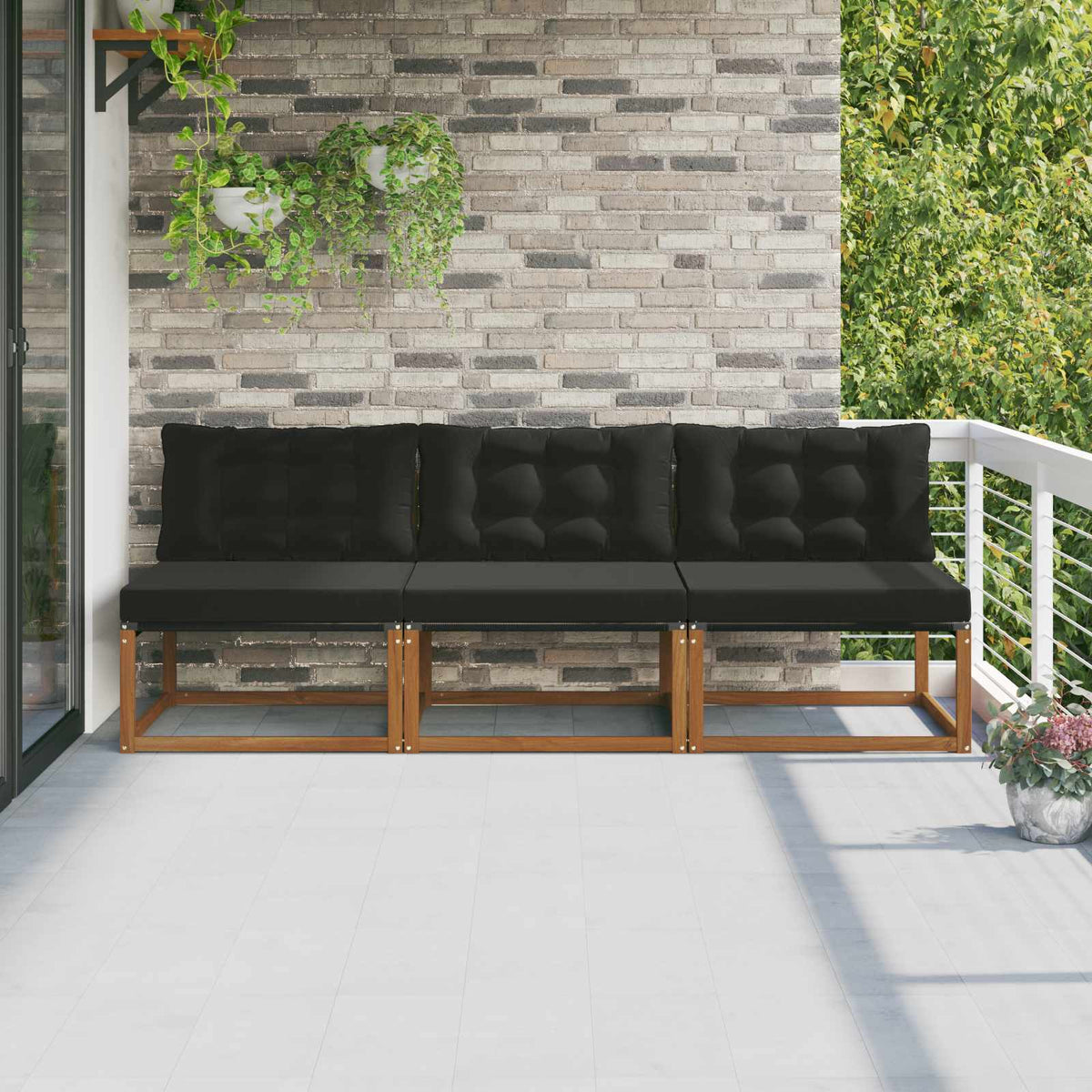 3 Stk. Outdoor Mittelsofa Massivholz Akazie Natur