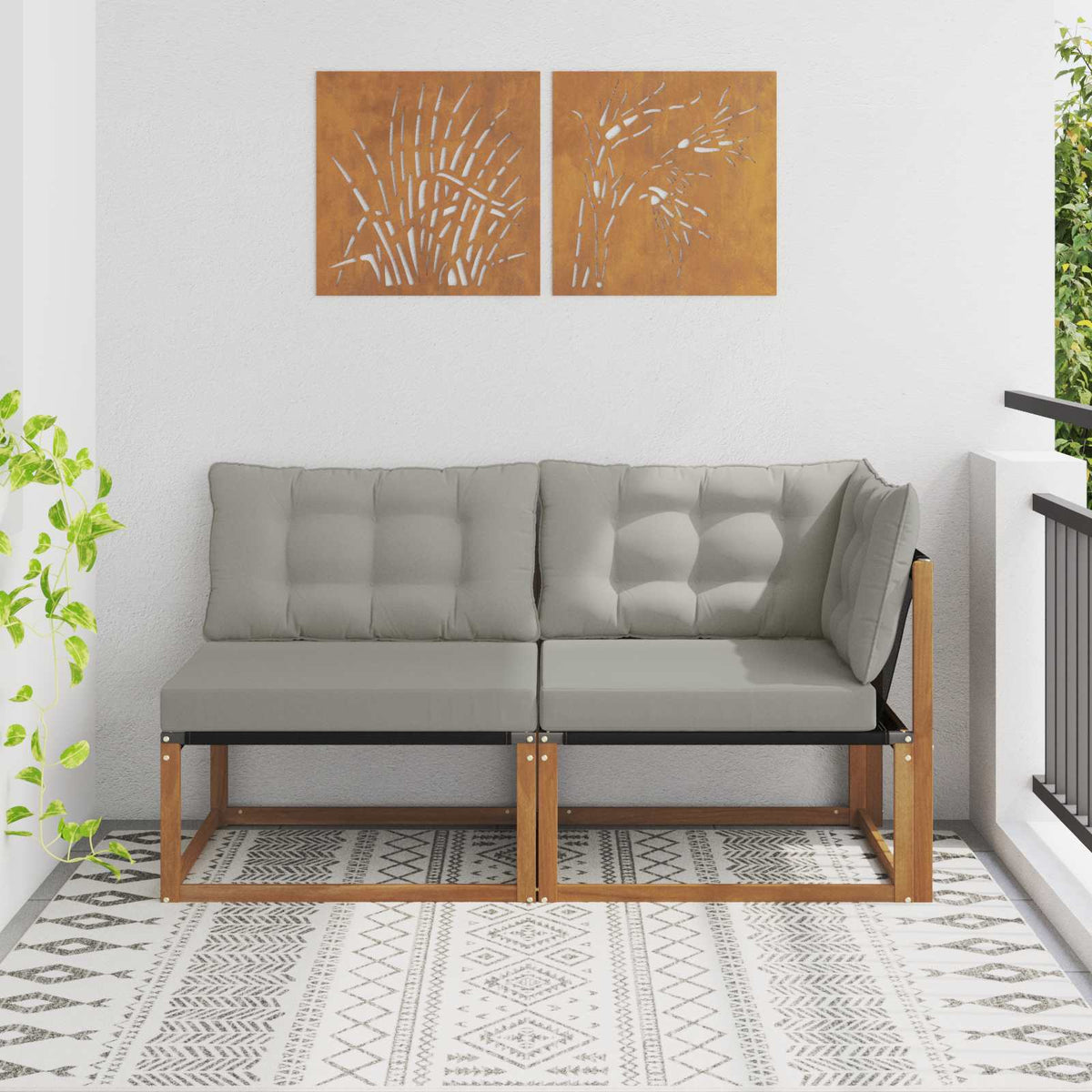 2 Stk. Outdoor Mittel- und Ecksofa Massivholz Akazie Natur
