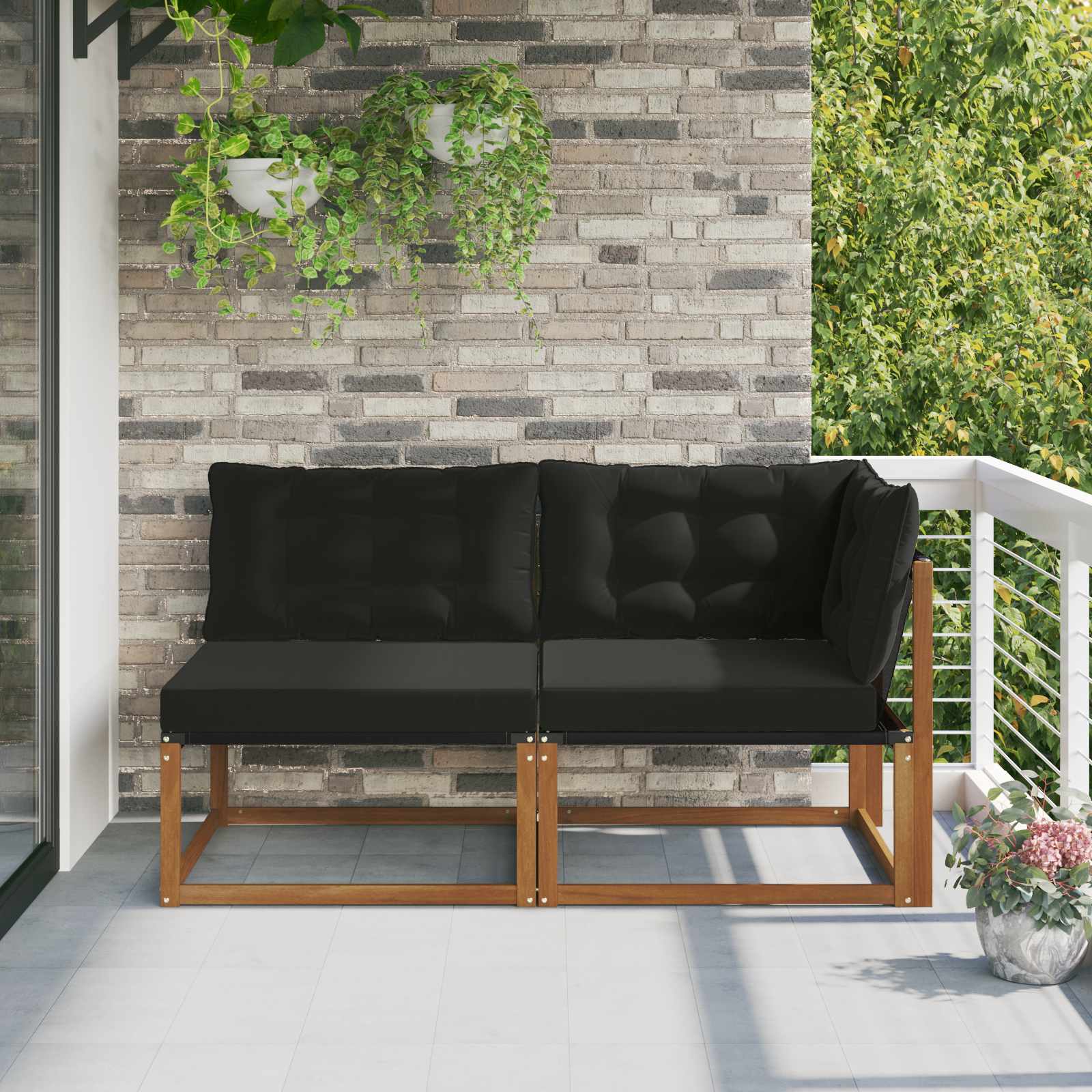 7 Stk. Outdoor Mittel- und Ecksofa Massivholz Akazie Natur