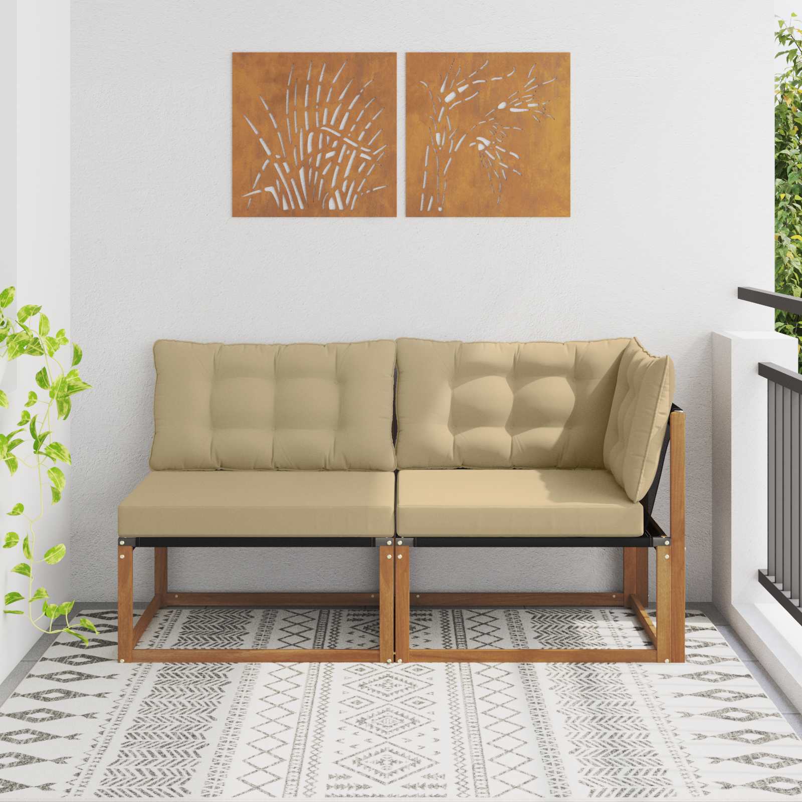 7 Stk. Outdoor Mittel- und Ecksofa Massivholz Akazie Natur
