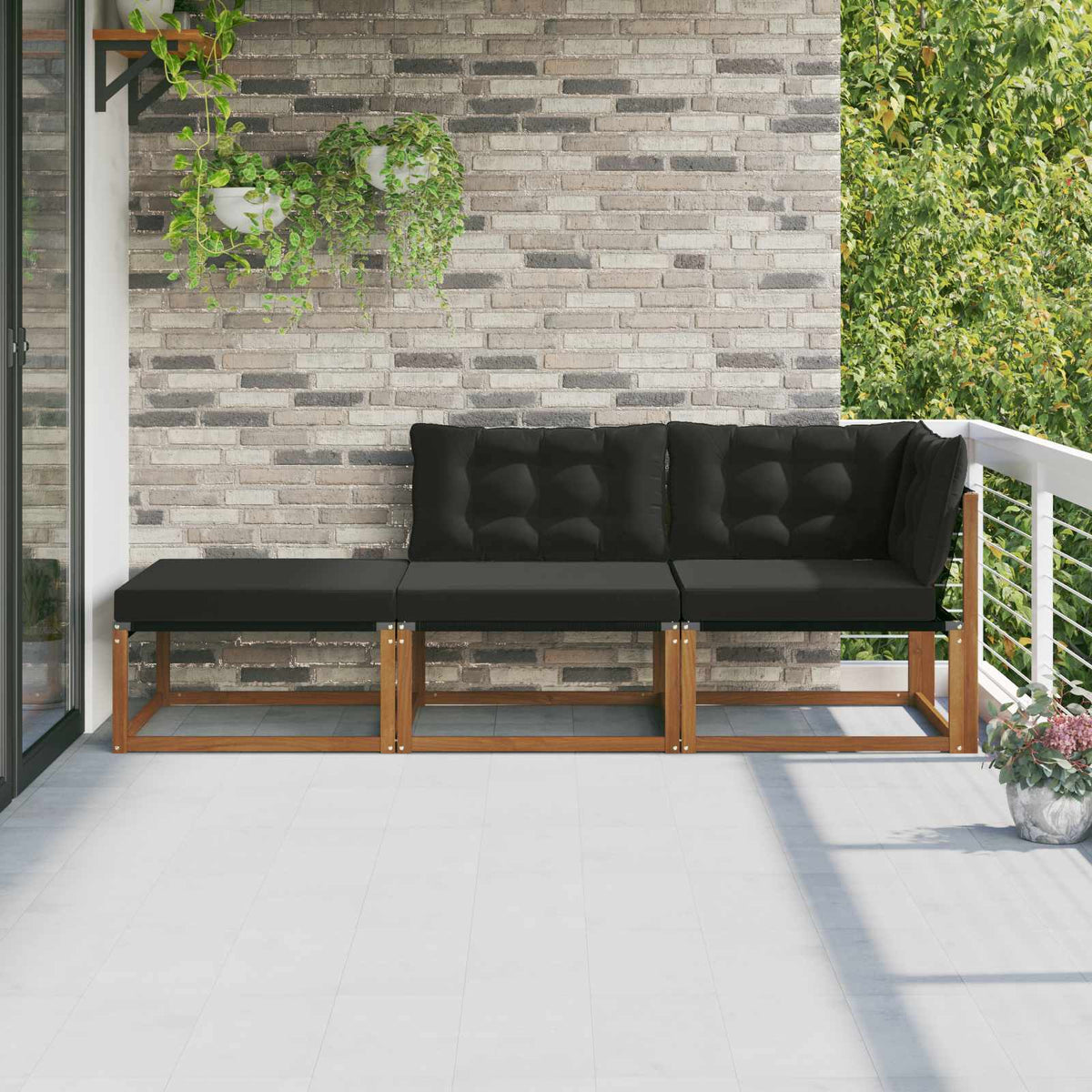 3 Stk. Ecksofa-Einheiten für draußen Massivholz Akazie Natur