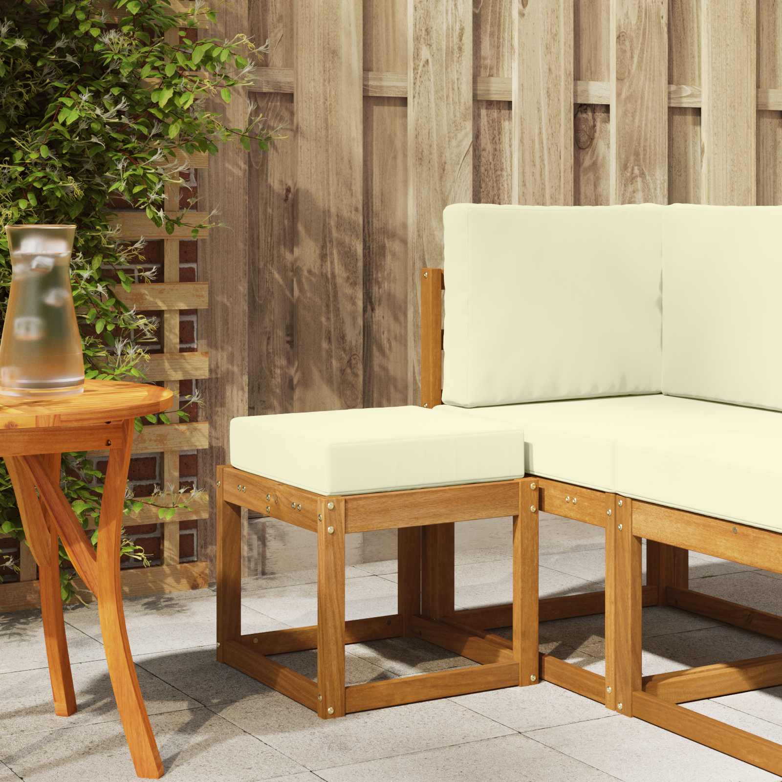 Outdoor Hocker Bank Massivholz Akazie Natur